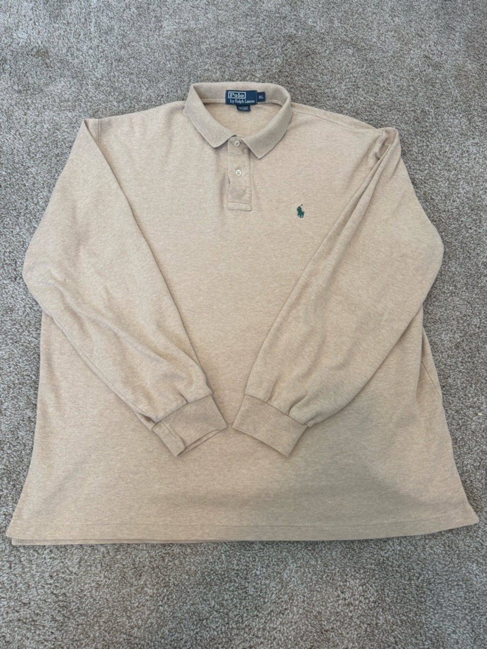 Ralph Lauren Men's Long-Sleeve Polo in Beige with Green Pony